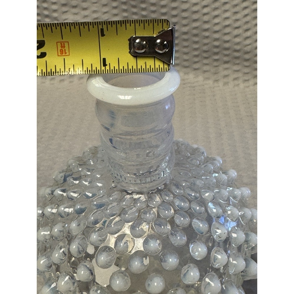 Vintage Opalescent Glass Hobnail Vase Clear Milk Glass Moonstone No Stopper READ - Picture 11 of 11